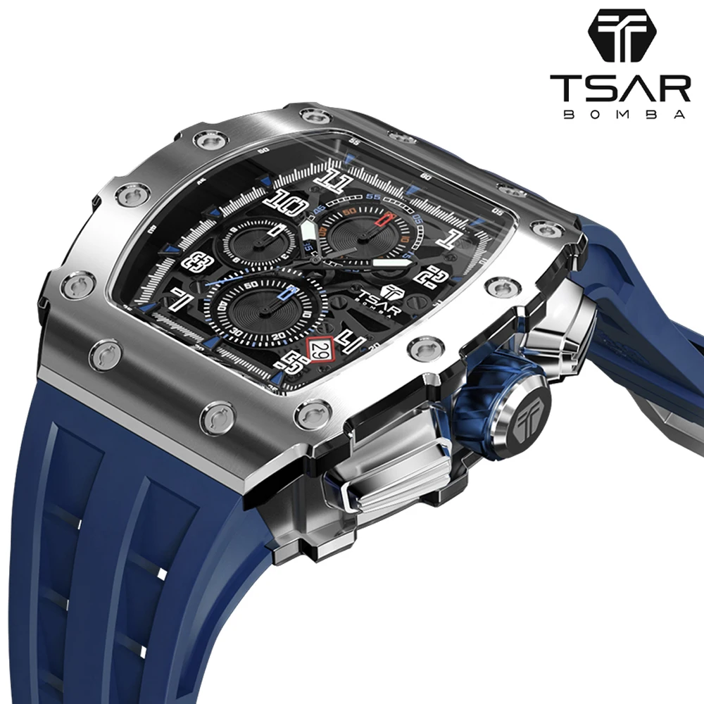 Поръчка Цар Bomba Watch Men Luxury Brand Famous Seiko Vk67 Movement Design  50м водоустойчив ръчен часовник от неръждаема стомана, спортен хронограф /  Мъжки часовник 