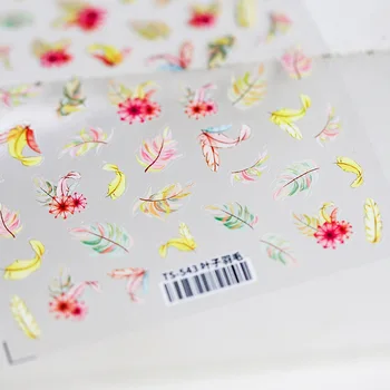 1 бр. цветни листа перо 3D Нокти Етикети Цветя Модел на Предаване на Плъзгачи де Съвети Високо Качество Лепило Чар Перо