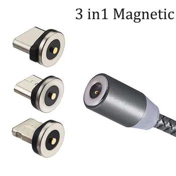 1 М Магнитен Кабел за зареждане Micro USB Кабел За iPhone 11 Pro Max XR Магнитно Зарядно Устройство, USB Type C Кабел LED кабел за зареждане Тел Кабел
