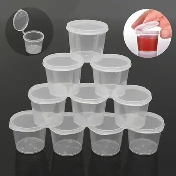 100 Бр 27 мл Малки за Еднократна употреба Пластмасови Чашки За Сос С Капак, Кухненски Пластмасови Чаши За Съхранение на Сос Контейнери За Съхранение на багаж
