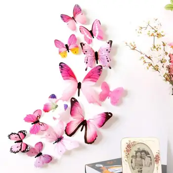 12 бр./компл. 3D Цветни Пеперуди Стенни Стикери Изкуството на Стикер На Стената Стая Начало Декор Тапети Декорации и Аксесоари За Спалня Сватба