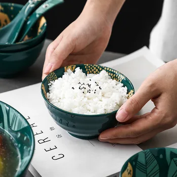 12 стилове на творчески 4,5-инчов резьбовая купа ориз купа суповая купа анти-ошпаривающая керамични цветна глазура малка потребителска десерт купата