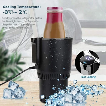 12V Car Office 2 in 1 Cooling Heating Cup Warmer Cooler Cup Smart Digital Display Mug Drinks Holders with Aluminum Cup