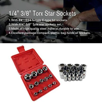 14 Бр./компл. E Torx Star Event Bit Socket Set 1/2inch 3/8inch 1/4inch Drive E4 - E24 Repair Tool Ръчен Набор от инструменти