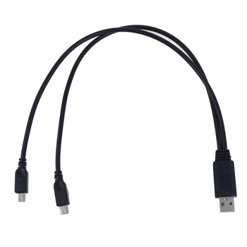 1бр Дължина 36 см USB 2.0 Мъж Към Мъж Двойна Micro Usb Сплитер Y кабел за зареждане, Кабел За Пренос на Данни