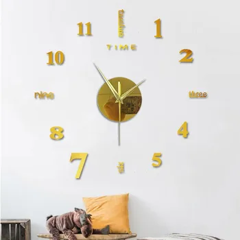 1бр направи си Сам Часовник(50x50cm)без рамки САМ Wall Mute Clock 3D Огледална повърхност Стикер Home Office Декор Home decoration campana