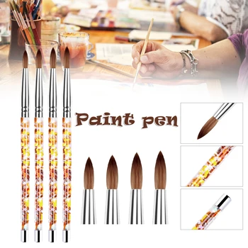 2019 Nail Art Brush Акрил и UV Гел Glitter Живопис Brushes Crystal Handle Nylon Hair Carving Flower Pens For маникюр