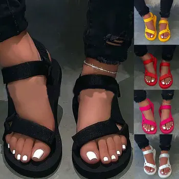 2020 Sandalias mujer Дамски обувки на плоска подметка Дамски летни удобни сандали Slip-on плоски сандали на Платформа Easy light gold кожени сандал