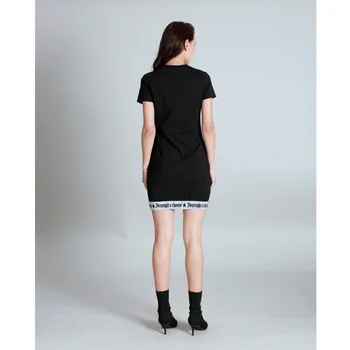 2020 Лятна дамска тениска Vintage Bodycon Tee for Women Cotton Slim Black Elegant Short Sleeve Patchwork X-Long Woman Tshirts