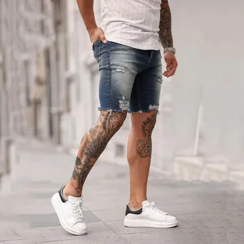 2021 Brand New New Men-shorts Jeans Short Pants Destroyed Skinny jeans Ripped Pant Frayed Denim size S-3XL