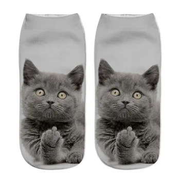 2021 New 3D Print Смешни Сладко Cartoon Kitten Unisex Short Чорапи Creative Colorful Multiple Cat Face Happy Low Ankle Socks