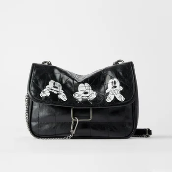 2021 ZA Дамска чанта New Black WhiteVersatile Rock Soft One-shoulder Hobo Cross-body Bag with Rhomboderm Chain Bag Раница