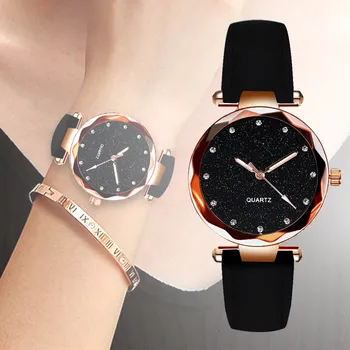 2021 Дамски часовници Планински Кристал, Романтична Звездното Небе Ръчен Часовник Модни дамски кожени Часовници Relogio Feminino Montre Femme