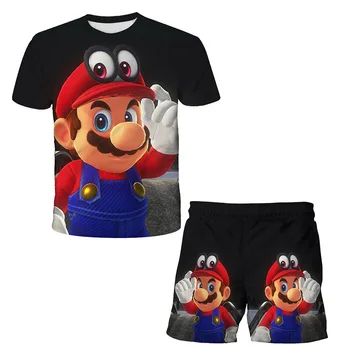 2021 лятото Baby Boy T-Shirt 3D популярната игра Mario Bros T-shirt set детски дрехи set Тениска и шорти гърлс clothing c