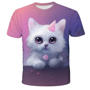 2021 Лятото на Нов Kawaii Cat Boy/Girl Fashion О-Образно Деколте Карикатури Тениска Удобна, дишаща Тениска С къс Ръкав Са за по тениски