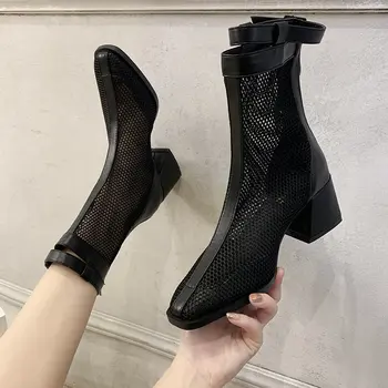 2021 нова пролет дами чист цвят остър чорап дебел ток ежедневни сандали 338