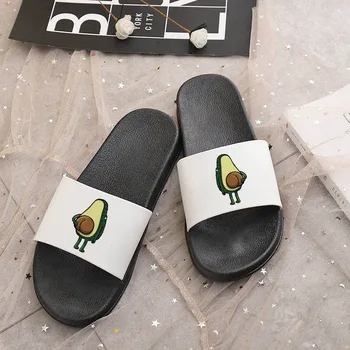 2021 Плоски Чехли Дамски обувки Лято Закрит Къща Джапанки Авокадо Графика Обувки жена Плажни сандали и чехли