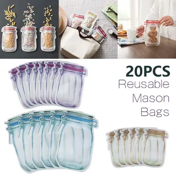 20PCS Бутилки за Многократна употреба Mason Jar Чанти Печат на Пресни Продукти, Чанти за Съхранение на Организаторът Ядки, Бонбони, Бисквити, Закуски Ziplock Бутилки Чанти