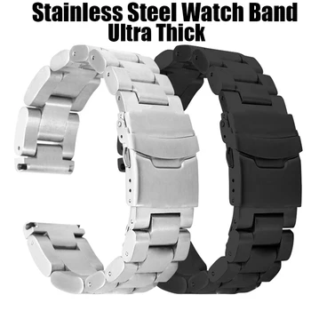22 мм, 24 мм 26 мм От Неръждаема Стомана Универсален Ремък За Часа Huawei Watch GT2 Amazfit Bip Watch Extra Thick Steel Band Heavy Style