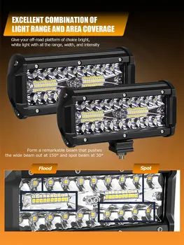 2PCS 7-инчов LED Bar LED Light 3 Bar Rows Work Combo Light Beam for Driving Offroad Boat Car Tractor Truck 4x4 SUV 12V 24V