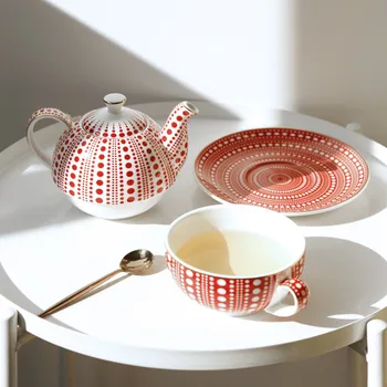 3 бр./компл. Yayoi Kusama Style Teapot Kettle Set With Cup Plate Polka Dots Teapot Kettle Nordic Afternoon Tea Set