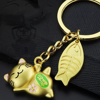 3D Cat With Fish Ключодържател Сладко Key Ring For Women Kitten Лъки Cat Key Key Chain Holder Мъжки Car Portachiavi Chaveiro Bag Charm