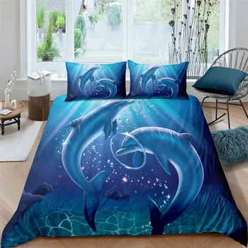 3D Комплекти пододеяльников за пуховых одеяла Blue Sea Animal Dolphin Quilt Covers Comforter Case Set Комплект Легла King Queen Full Double Single Size