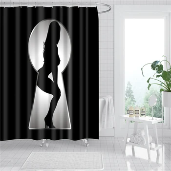 3D Секси Момиче Printed Bath Shower Curtains Полиестер Плат Моющийся Завеса за Баня Екран с Куки Аксесоари
