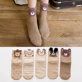 5 Двойката = 10 бр. карикатура дамски чорапи памук невидими чорапи Сладък животни стерео ухото момиче глезените чорапи harajuku топли чорапи