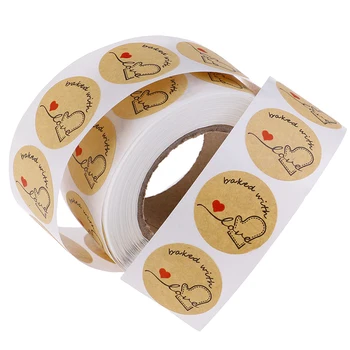 500 Етикети В Ролка Сладки Етикети За Печат На Етикети Ръчно Изработени Стикер През Цялата Натурален Крафт Печени С Любов Етикети