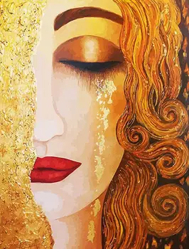 5D САМ Diamond Живопис Cross Stitch Комплекти Golden сълза girl by Klimt Diamond Embroidery Patterns Pictures of Rhinestones