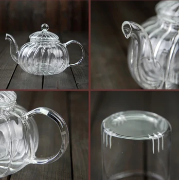 600 мл Шарени тиква форма на цвете чайник,Топлоустойчива Стъклена Саксия Цвете чаша Стъклена Кана за приготвяне на чай Чай Билков лист