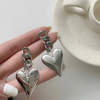 AENSOA 2021 Модерен Сребърен Цвят Love Heart Капка Обици Пънк Уникална Форма на Сърце Винтидж Обеци за Жени Party Street Jewelry
