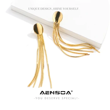 AENSOA 2021 Нова Мода Дълги Метални Четката Обици Капка Темперамент Корейски Медна Сплав Дамски Обеци, Бижута Изявление Подарък