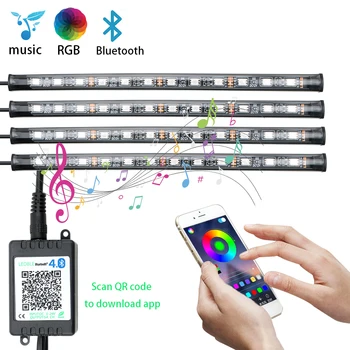 App Bluetooth Control 4 in 1 RGB LED Strip Светлини Sound Music Control Car Floor Atmosphere Lamp Car Interior Светлини