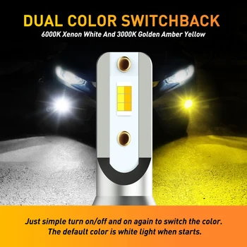AUXITO 2Pcs Dual Color Switchback LED Фарове за мъгла Лампа H8 H11 H16JP Daytme Стъпало Light Противотуманная фаровете 6000K Бял 3000K Златисто Жълт