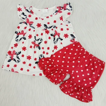 Baby girl summer clothes girls сладко cow pattern outfit бяла точка shorts and flutter ruffer top clothing set