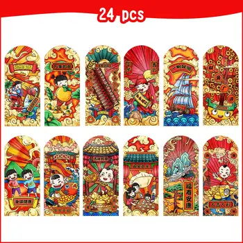 Behogar 24pcs Red Лъки Envelope + 5pcs Chinese Couplet Set for Chinese New Year Spring Festival Party Home Door Decorations