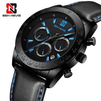 Ben Nevis 2020 Fashion Sport Military черен Кварцов Часовник За мъже Кожени Спортни ръчни часовници montre homme