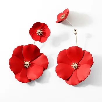 Bilincolor fashion double metal red flower big drop earring for women