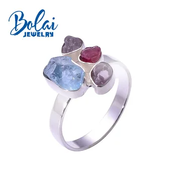 Bolai,Нов ръчно изработени аквамарин необичаен цвят шпинел пръстен натурален скъпоценен камък прекрасен уникален дизайн 925 стерлинги сребърни бижута за момичета