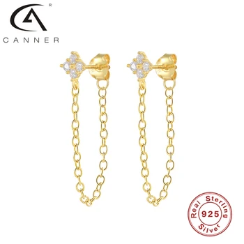 CANNER Minimalism Tassels Chain Stud Earring For Woman Момиче Pendientes Plata 925 Silver Gold Ear line Пиърсинг Пункция Обеци