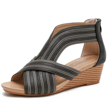 CEYANEAOSimi Наклон на петата Сандали Дамски Среден наклон 2021 Лятото на Новата Европейска Мода Ежедневна Чанта Ток на Мълния Римска Дамски Обувки Пясък