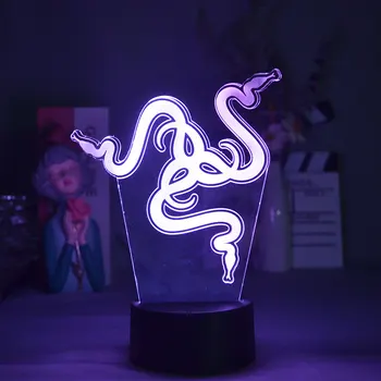 Cool Gamer Razer Лого 3D Illusion Night Лампа с Нестандартен Подарък за Razer Gamer Boyfriends Холограма Визуален LED Светлина Сензор Room Deco