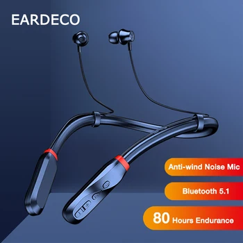EARDECO 80 Часа Възпроизвеждане на Bluetooth Слушалки Бас Безжични Слушалки на Шийката на Каишка 5.1 Слушалки с Микрофон Спорт Музика на Стерео Слушалки