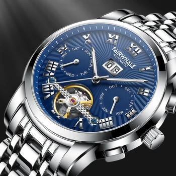 FAIRWHALE Top Selling Мъжки механични часовници, Автоматични 43 мм от Неръждаема Стомана 3ATM Водоустойчив мъжки механични часовници