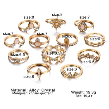 FAMSHIN 9 бр./компл. Boho Vintage Gold Star Moon Wedding Ring Set For Women Opal Crystal Годежен Пръстен 2021 Бохемска Jewelry Gifts