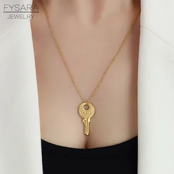 FYSARA Sweet Key Lock 316L stainless steel Влюбените Gift Висулка Колие Shell Natural Brand Gift for Women Party Jewelry 2021
