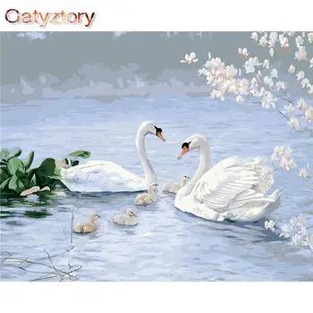 GATYZTORY САМ Painting by numbers in the Swan lake paint by numbers for children picture frames wall photo frame wall art canvas