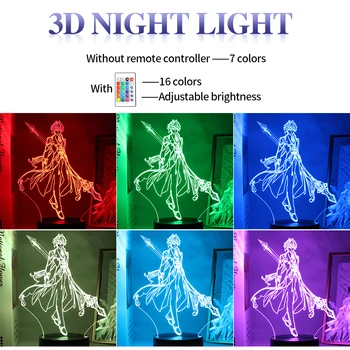Genshin Impact 3D Night Light Illusion Lamp Hot Game Light for Спалня Декор LED Light Atmosphere Нощни нощни Лампи Детски подарък